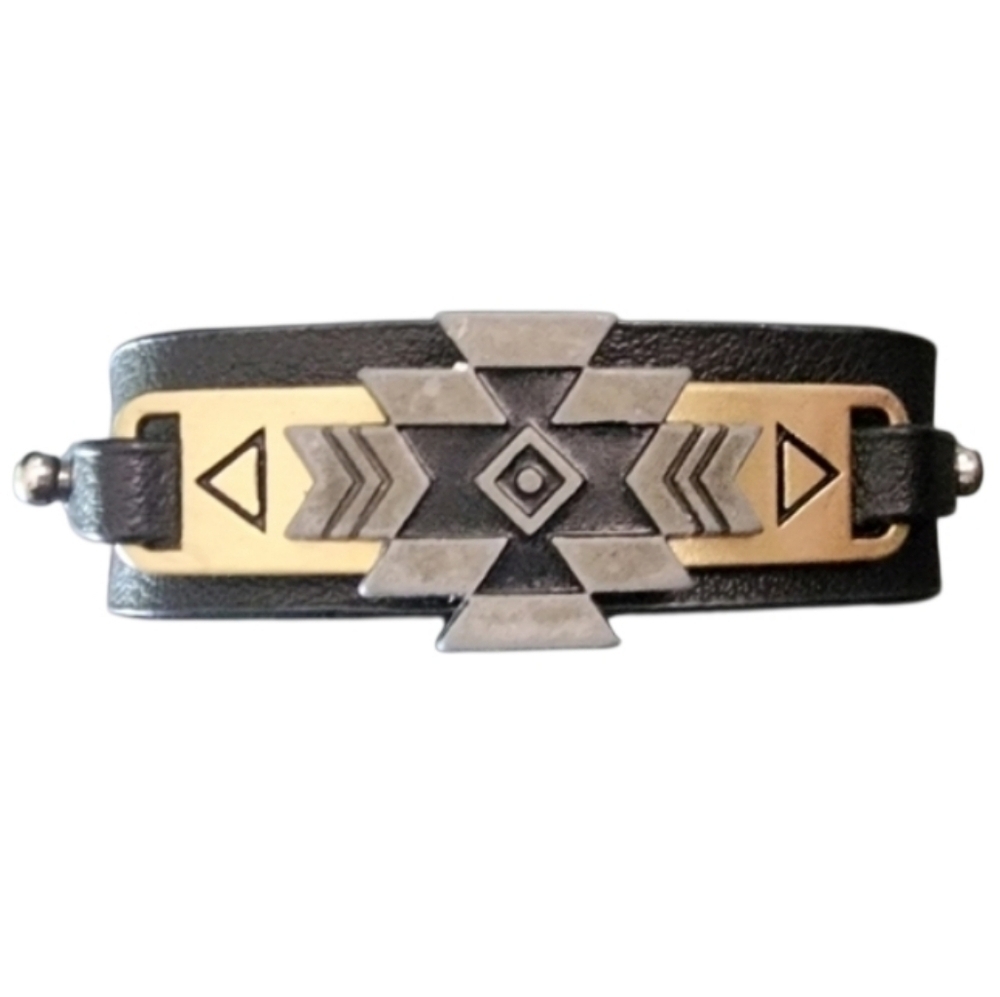 Geometric Black Faux Leather Bracelet
